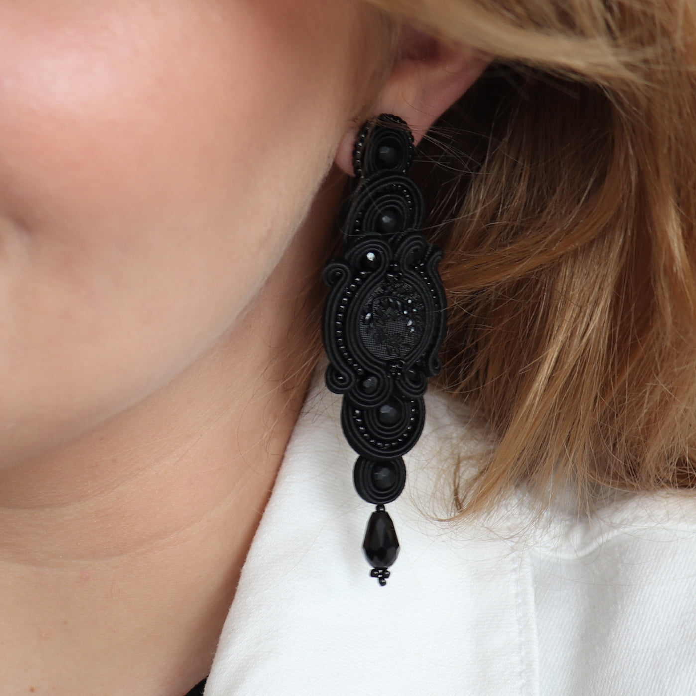 Handmade Black Soutache Long Earrings – Glamorous Jewellery