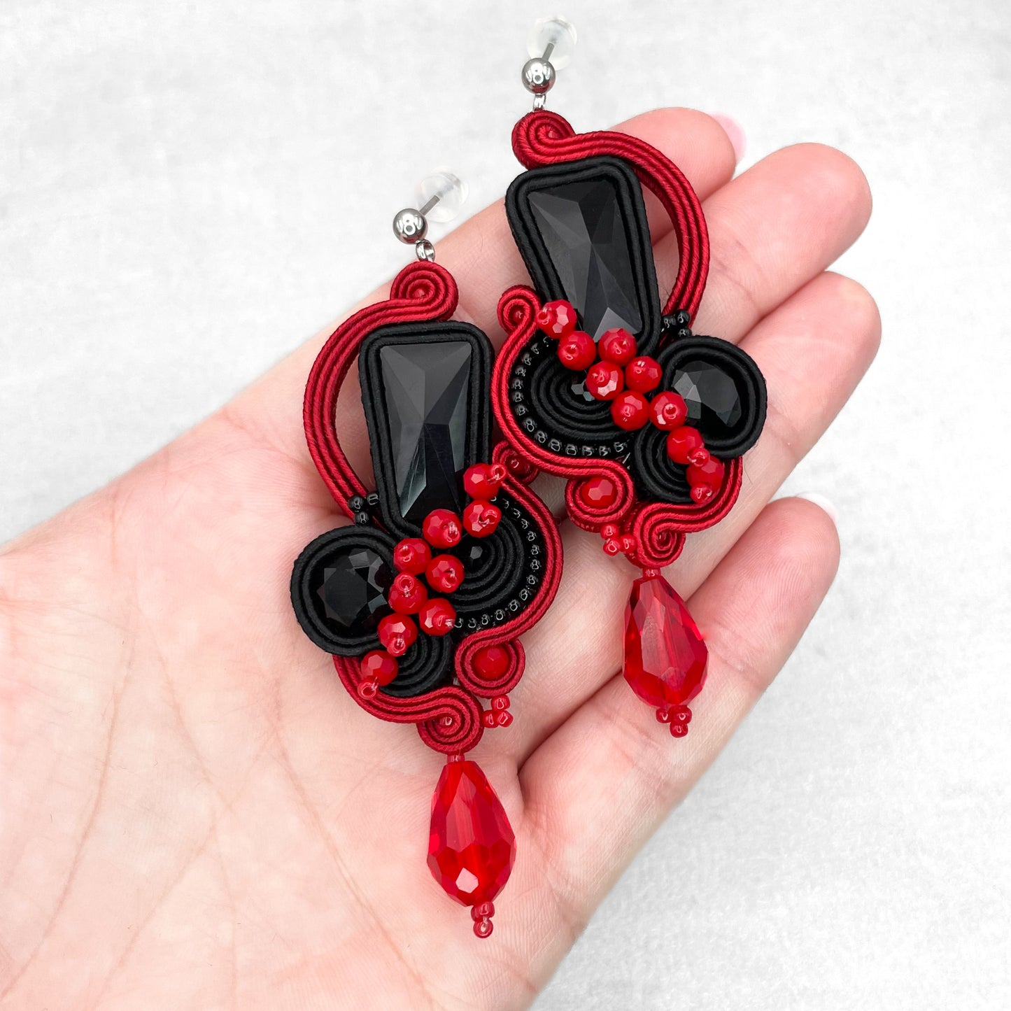 Black and Red Soutache Earrings – Luxury Handmade Jewellery