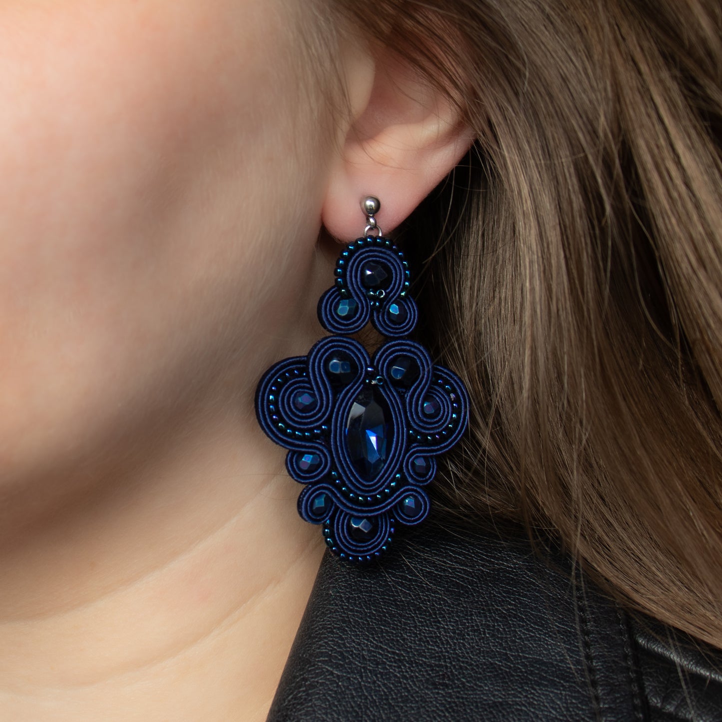 Handmade Dark Sapphire Soutache Earrings – Exclusive and Original Jewellery