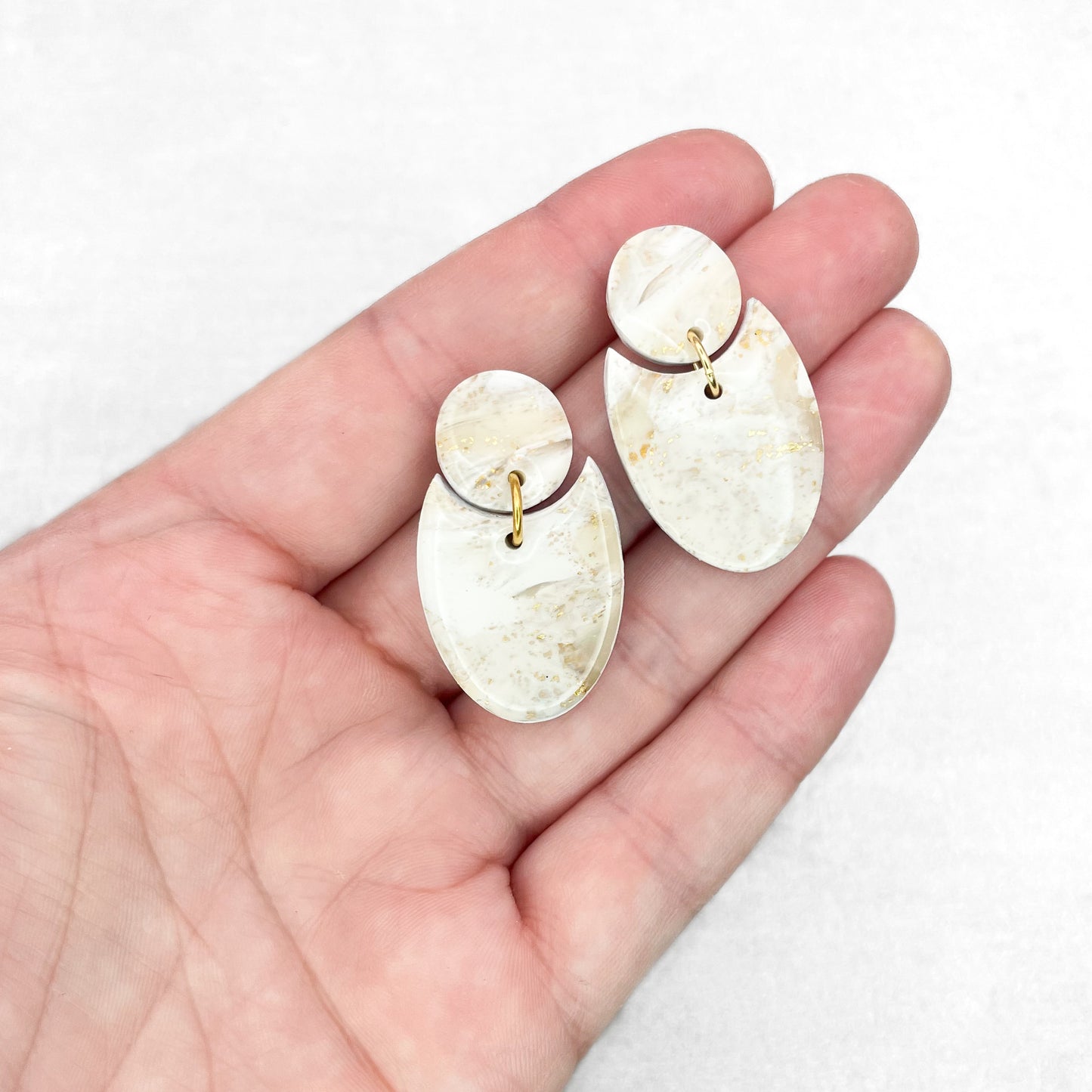 Handmade Ivory and Gold Marble Earrings – Elegant Polymer Clay Jewellery