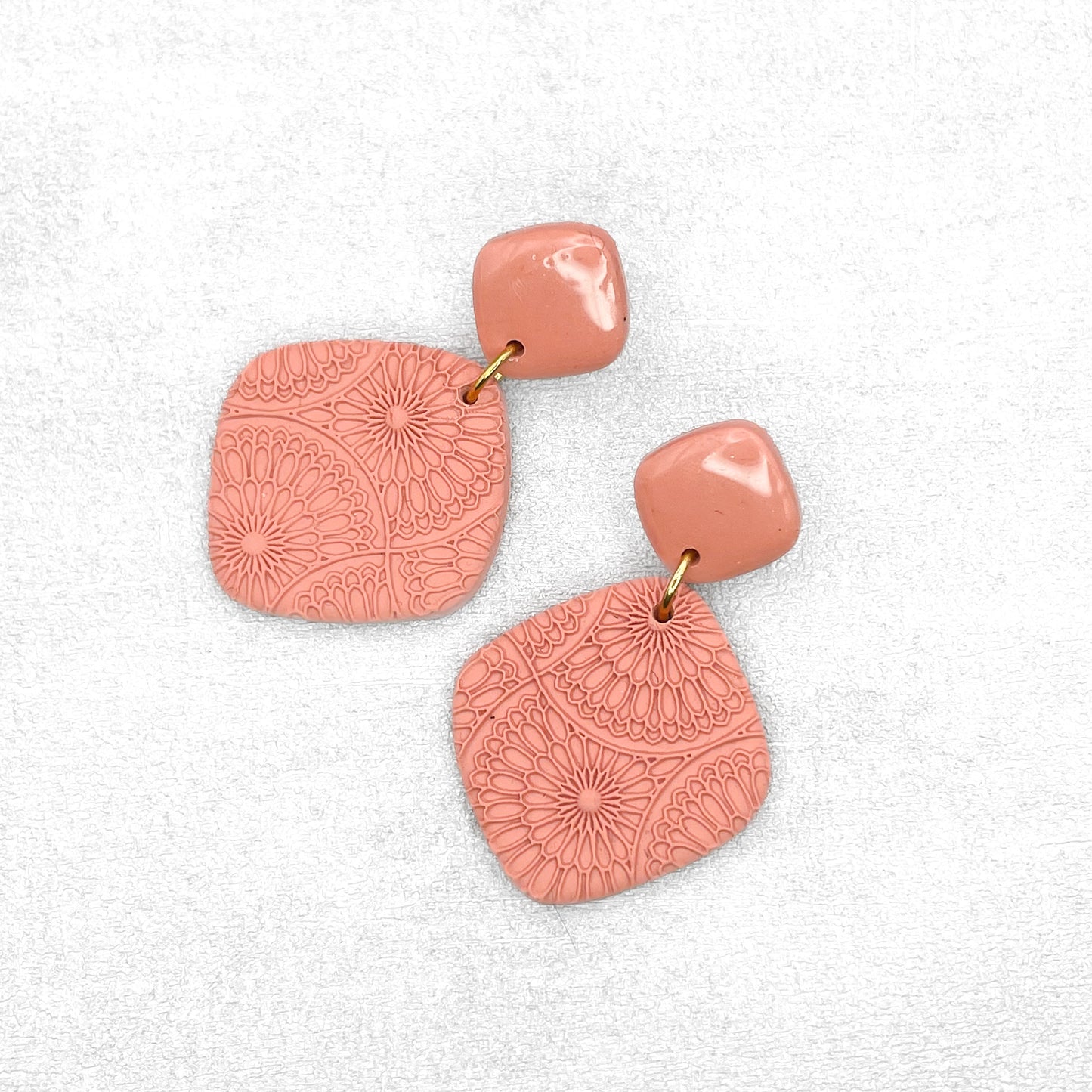 Handmade Light Peach Rhombus Earrings – Textured Polymer Clay Jewellery