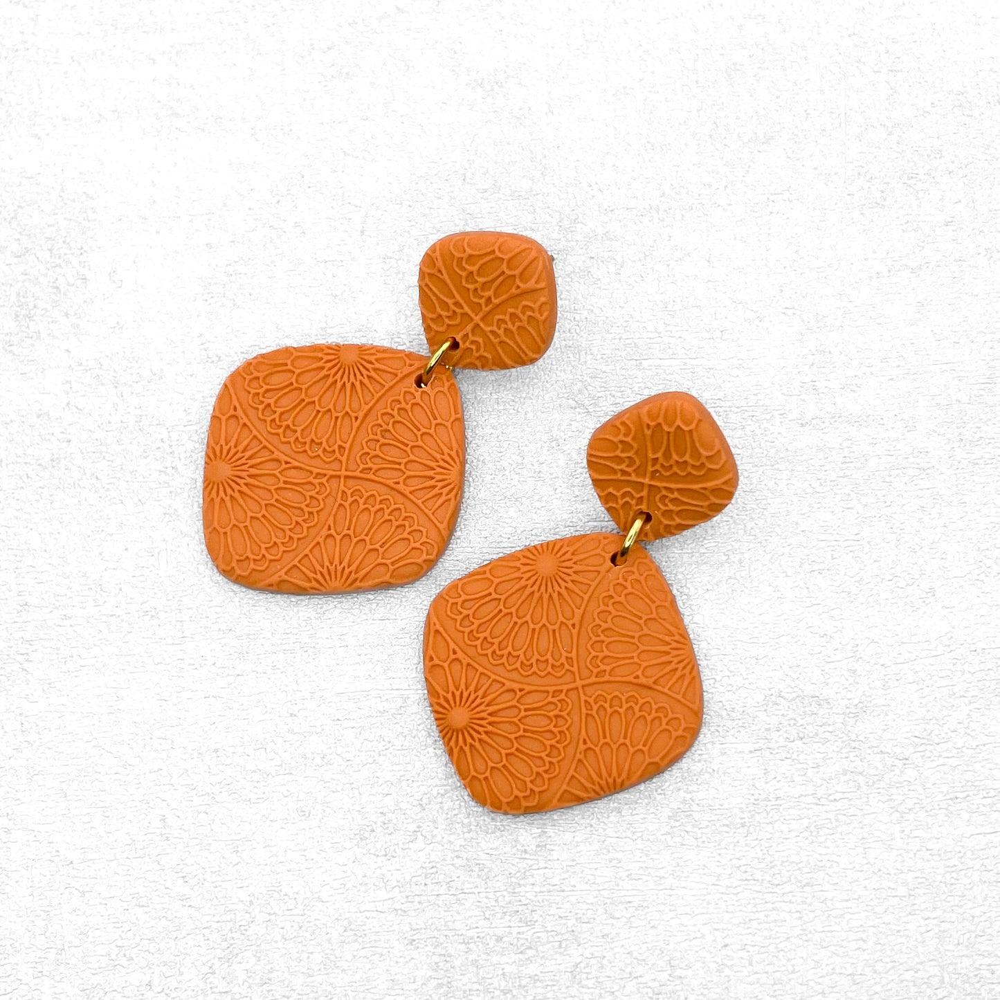 Handmade Orange Rhombus Earrings – Textured Polymer Clay Jewellery