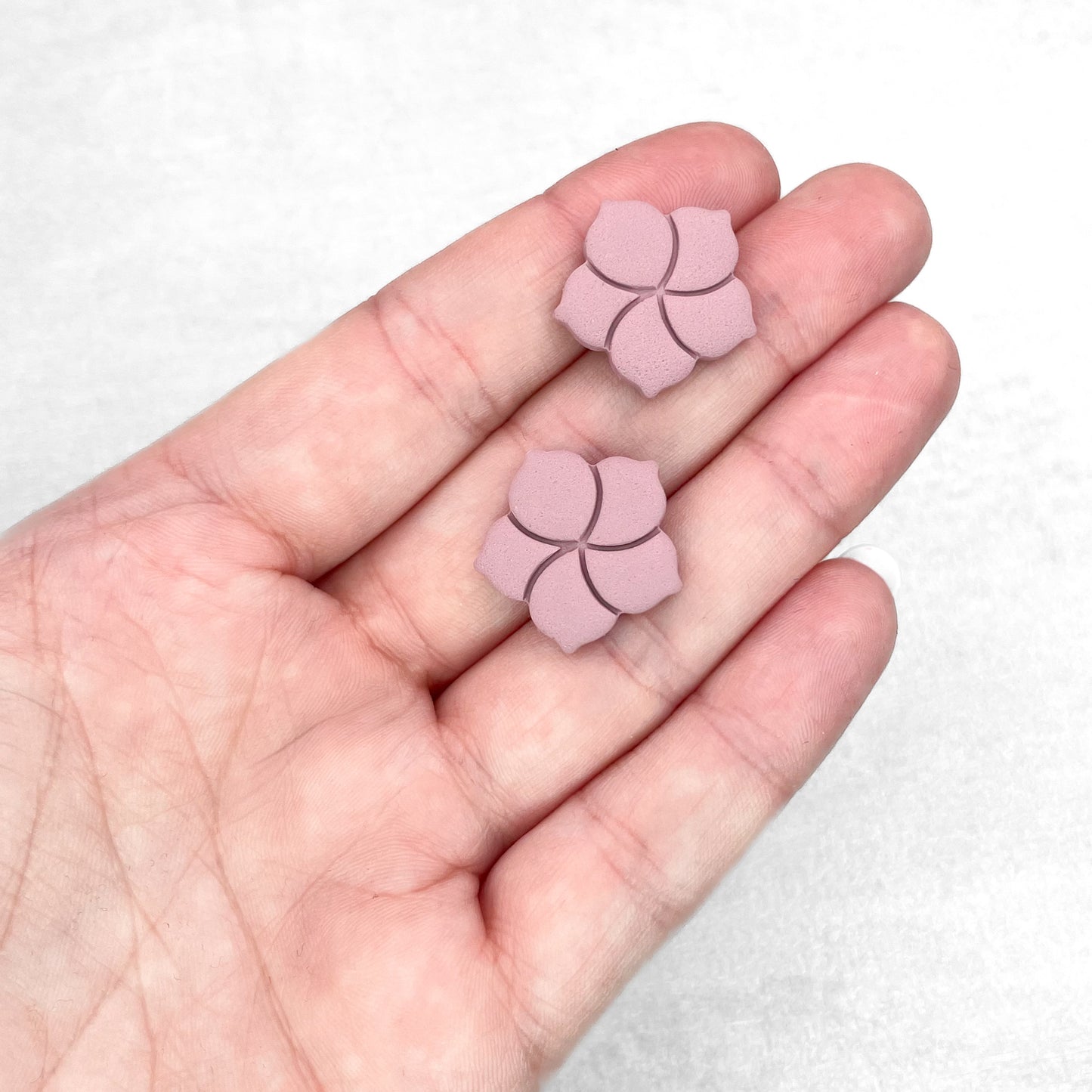 Handmade Mauve Hibiscus Stud Earrings – Flower Polymer Clay Studs