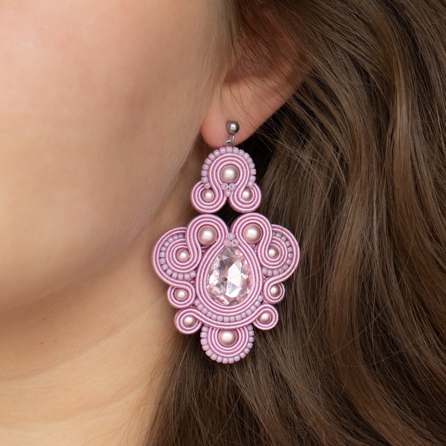 Handmade Mauve Soutache Earrings – Chic and Refined Jewellery