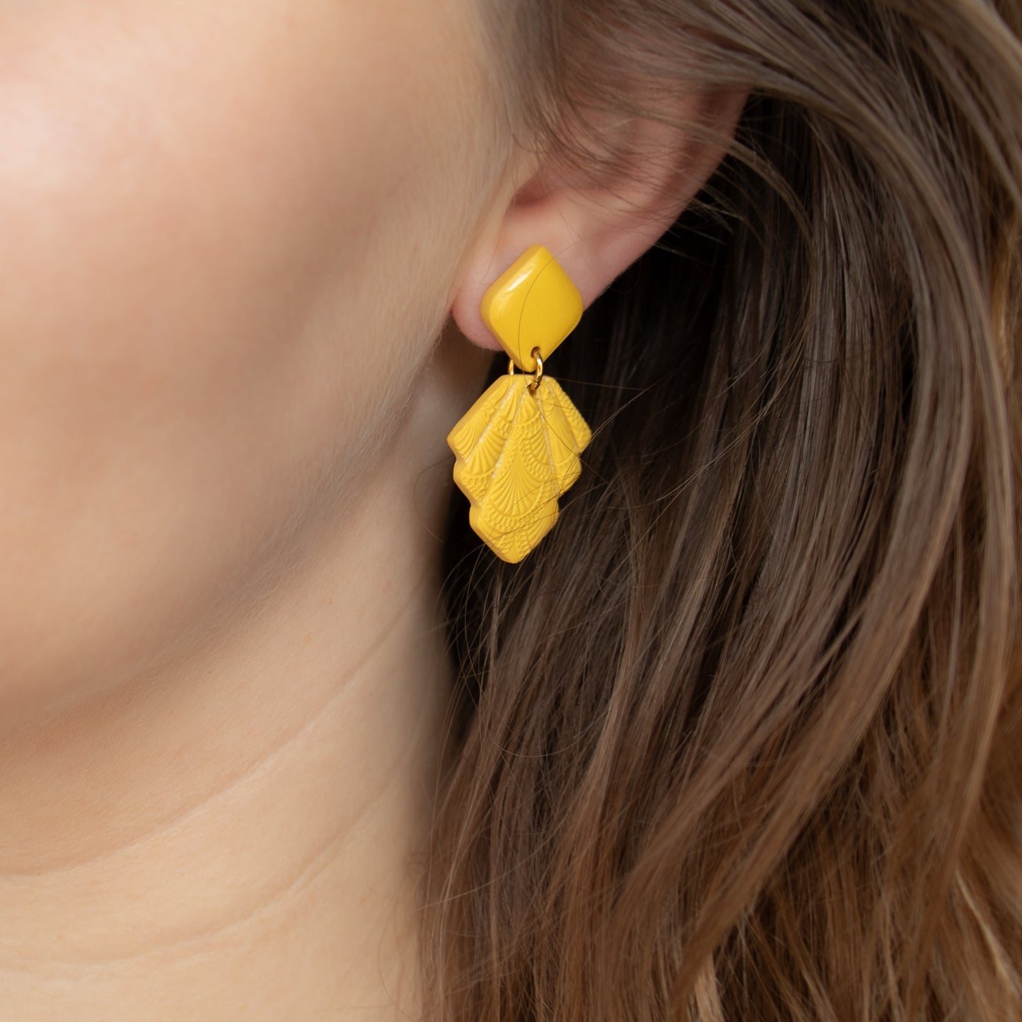 Handmade Yellow Geometric Polymer Clay Earrings – Textured Polymer Clay Jewellery