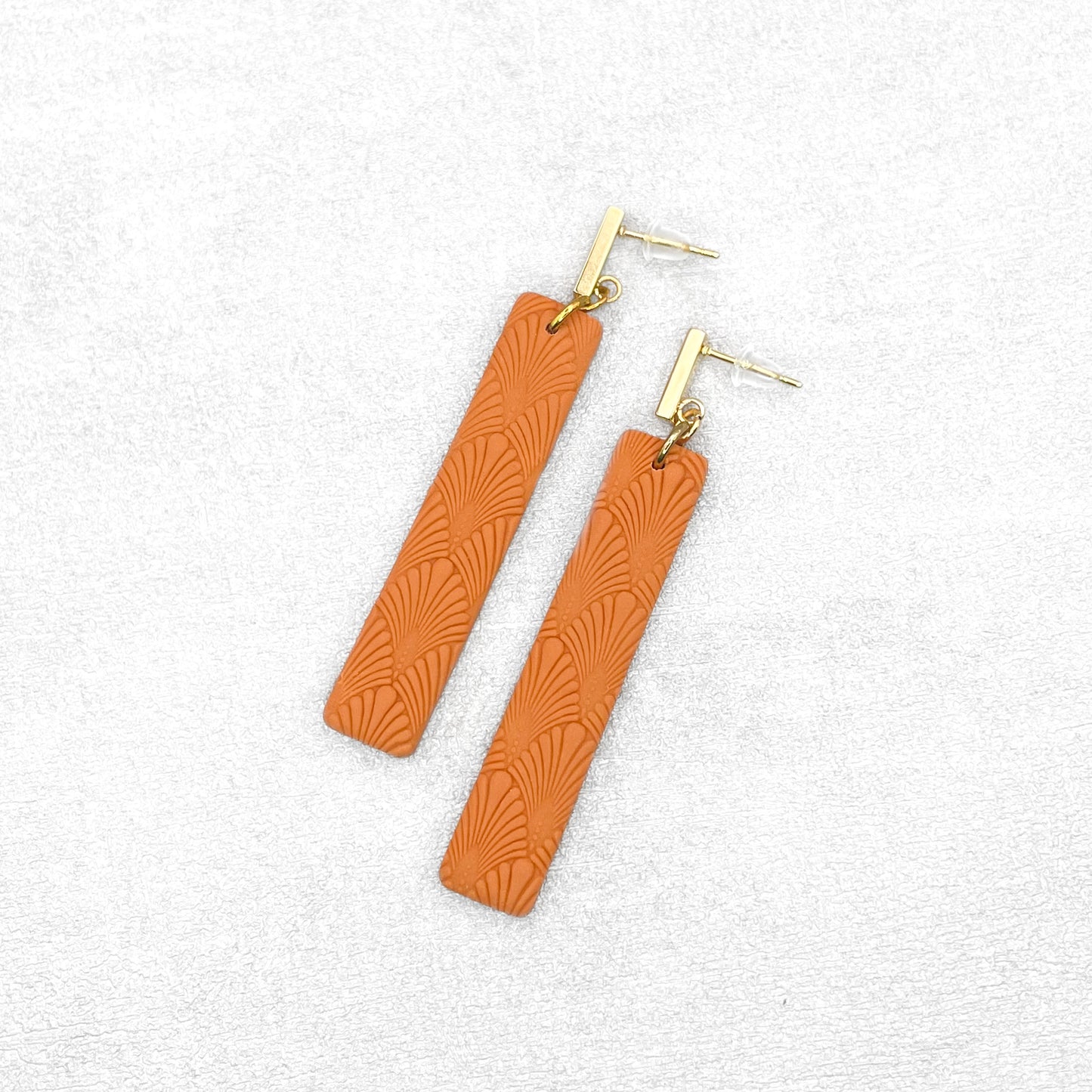 Handmade Orange Rectangle Earrings – Textured Polymer Clay Jewellery