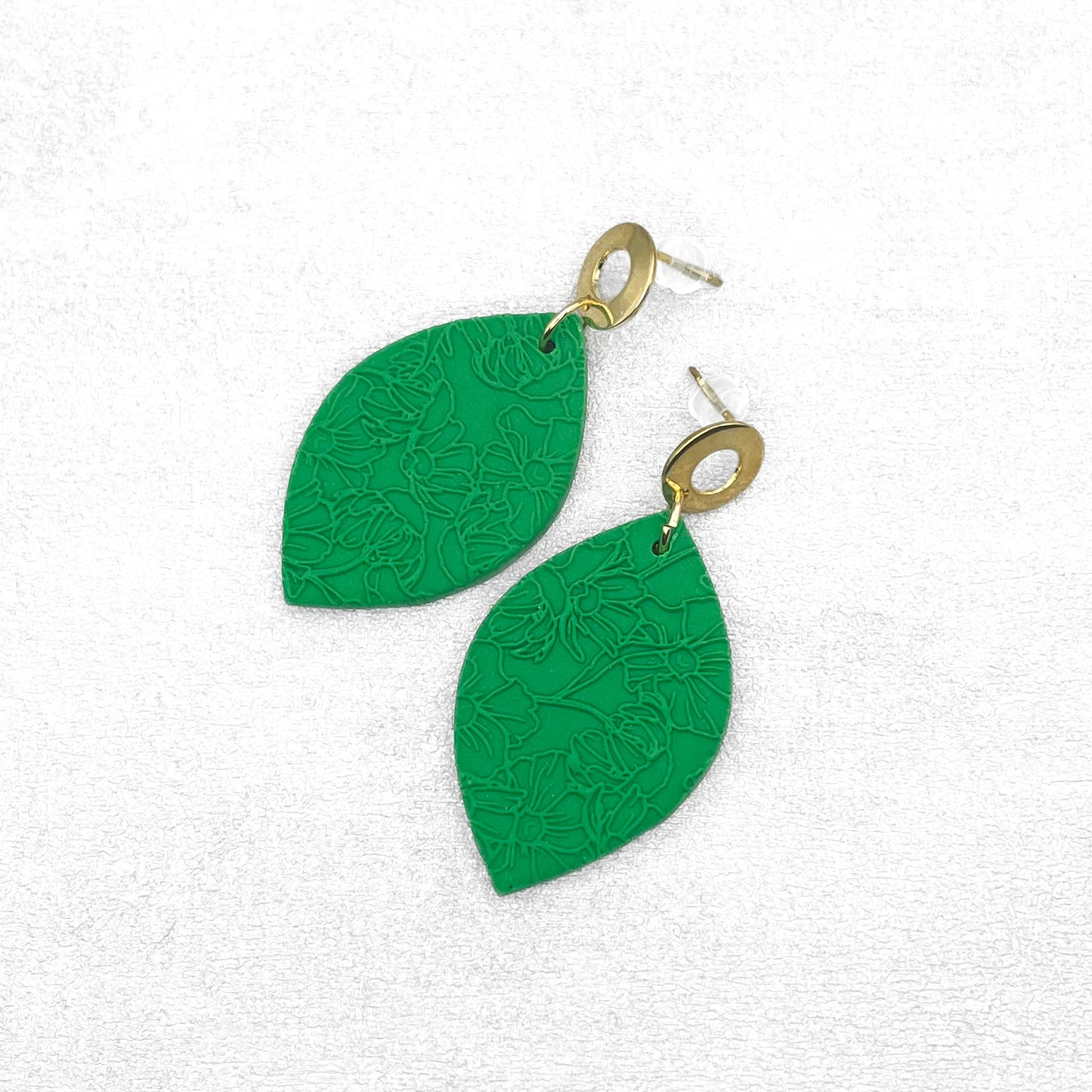 Handmade Green Textured Oval Earrings – Polymer Clay Jewellery