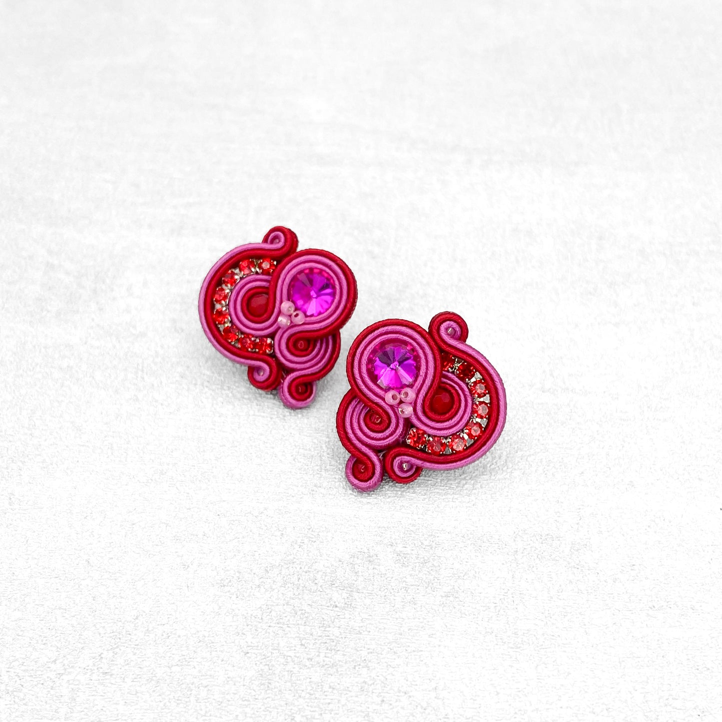 Handmade Red and Magenta Soutache Earrings – Stylish and Unique Jewellery