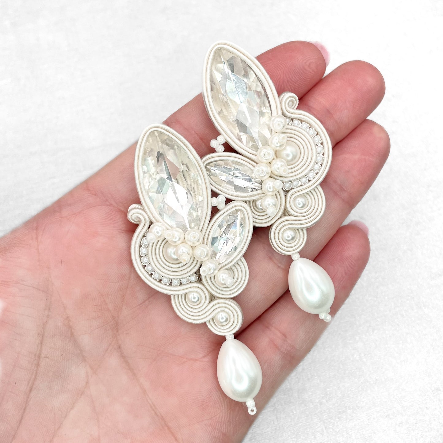 Handmade Bridal Soutache Earrings – Luxury and Lightweight Ivory Jewellery