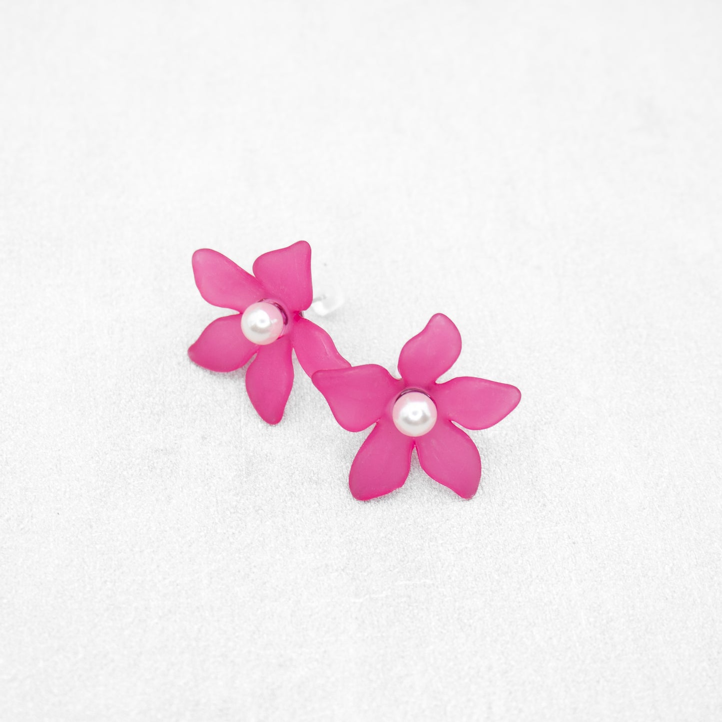 Handmade Magenta Flower Acrylic Stud Earrings