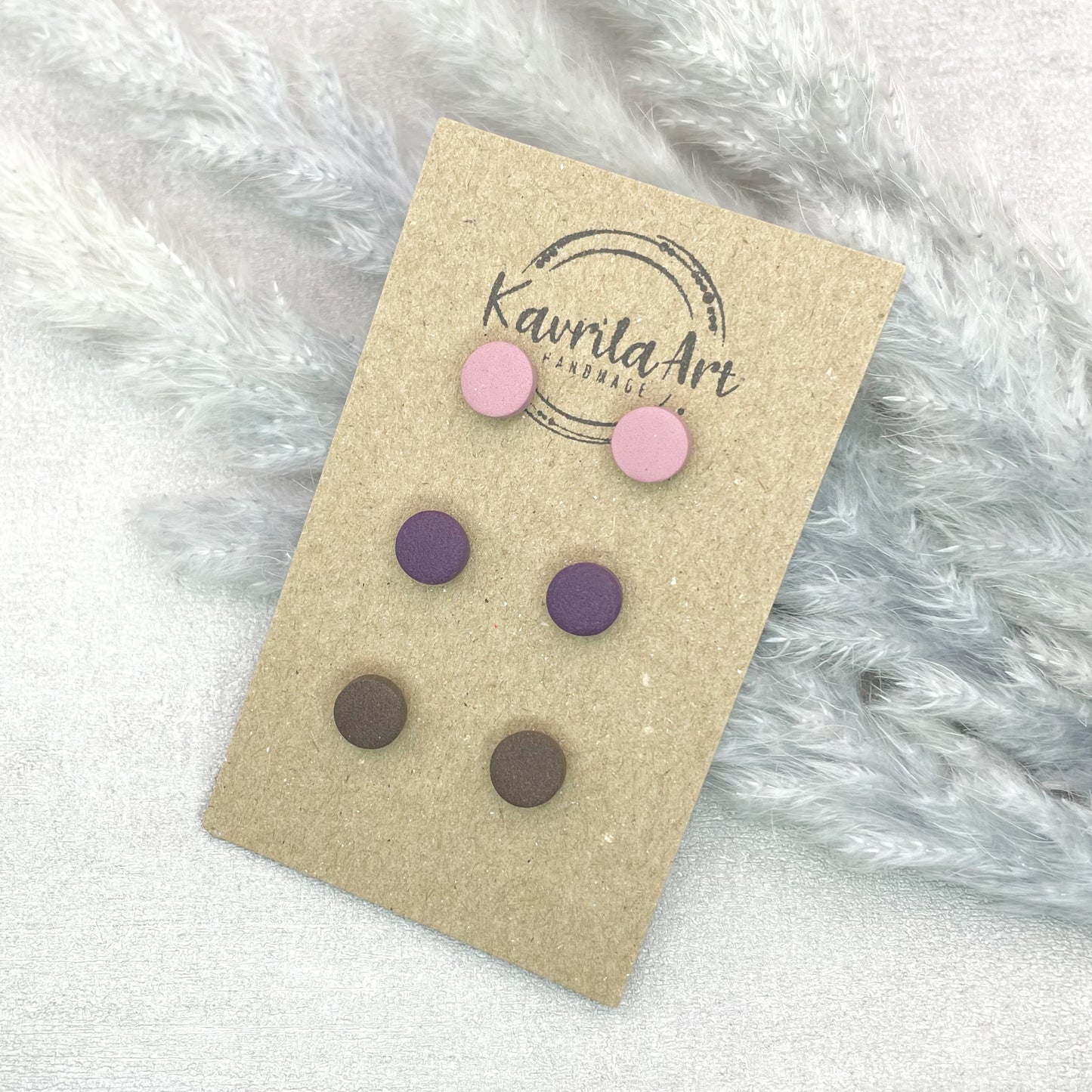 Set of 3 Pairs Mini Circle Stud Earrings – Handmade Polymer Clay Studs