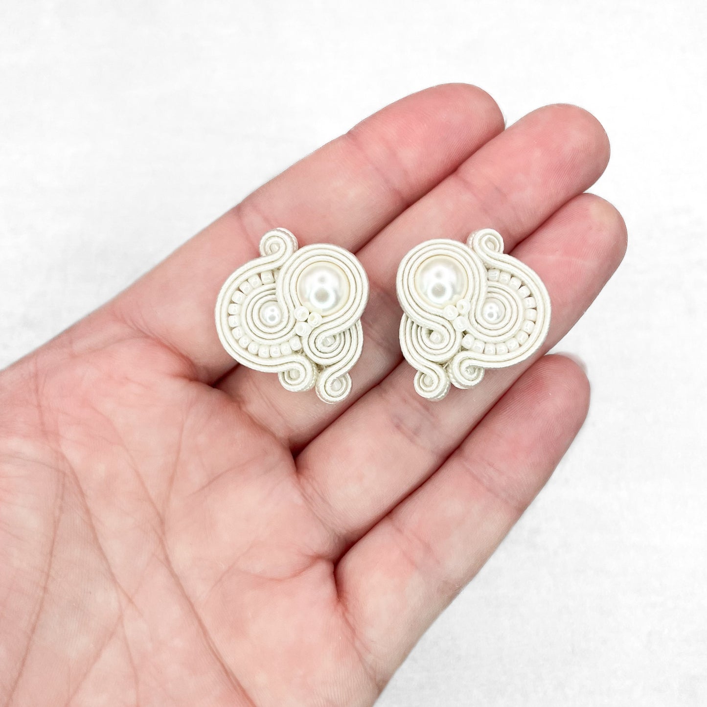 Handmade Bridal Soutache Earrings – Delicate and Elegant Ivory Jewellery