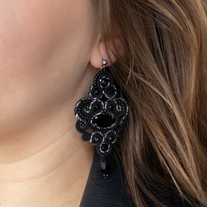 Black and silver soutache earrings. Unique and exclusive earrings.