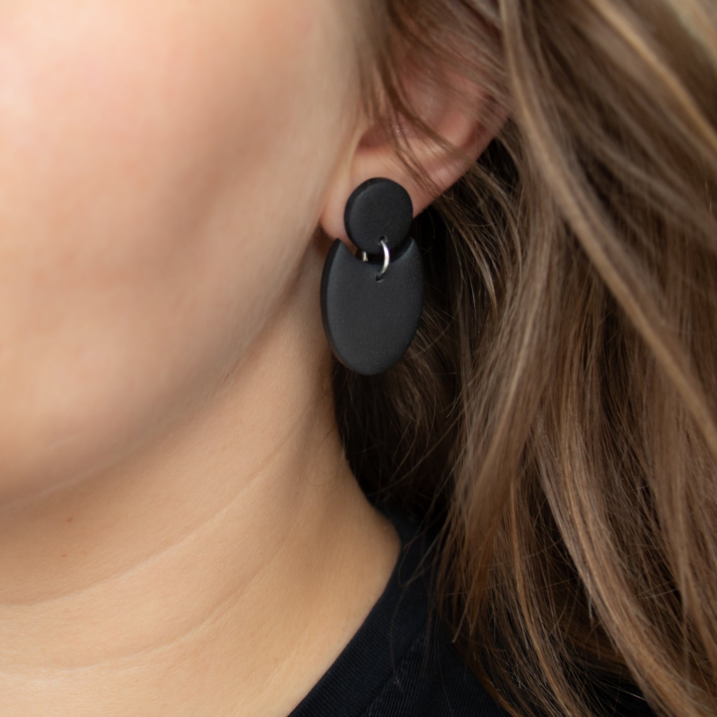 Handmade Black Geometric Earrings – Elegant Polymer Clay Jewellery