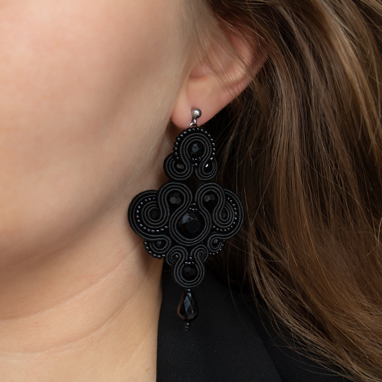 Exclusive Handmade Black Soutache Earrings – Modern Ethnic Style