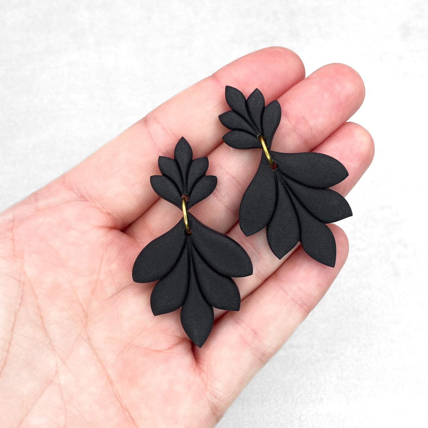Handmade Black Leaf Earrings – Polymer Clay Jewellery