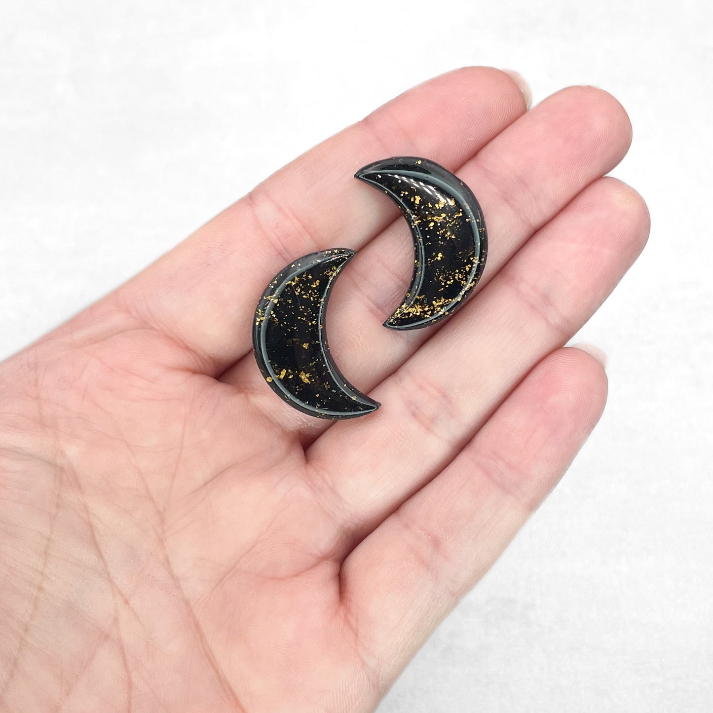 Handmade Black and Gold Moon Stud Earrings – Polymer Clay Studs