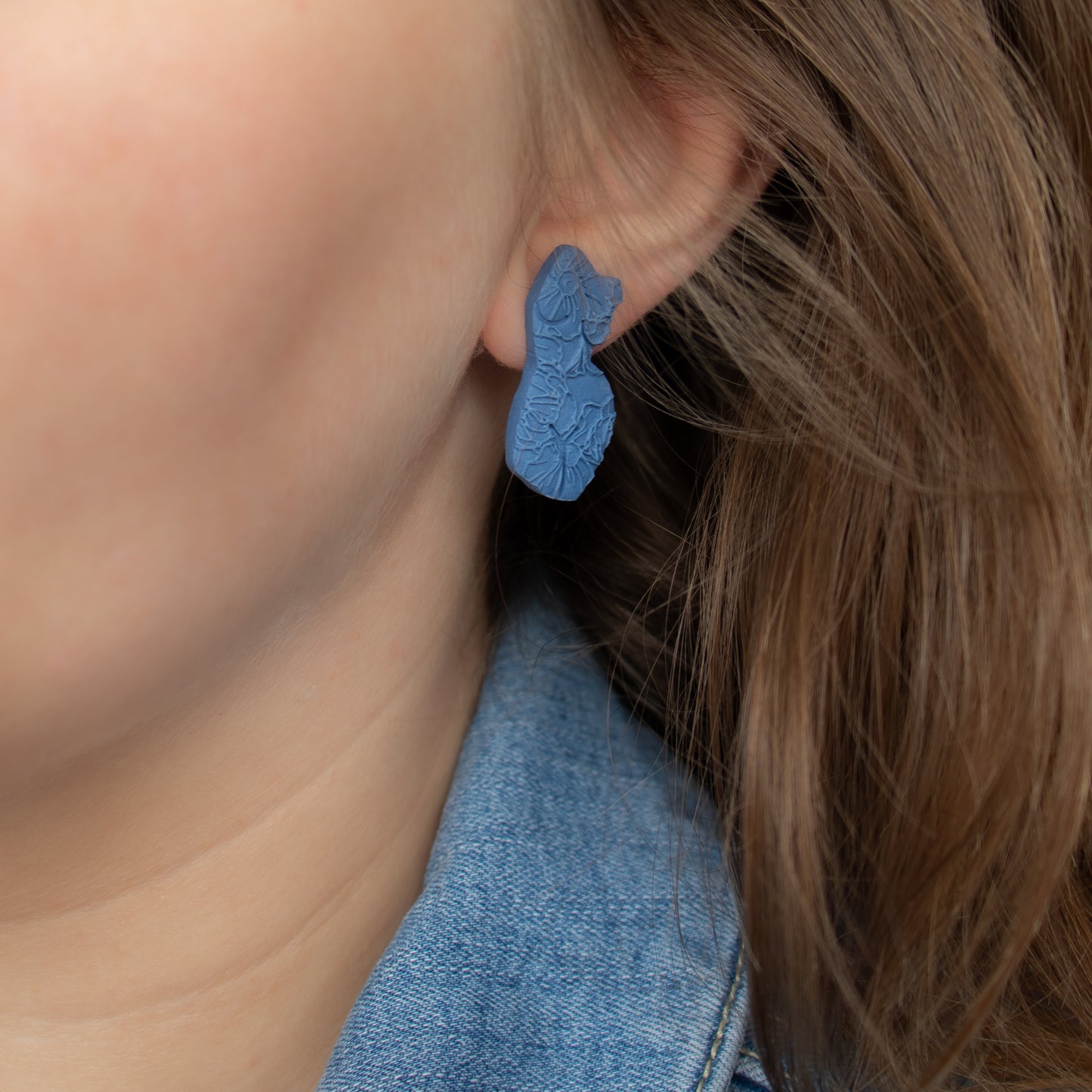 Handmade Blue Women Body Stud Earrings – Textured Polymer Clay Studs