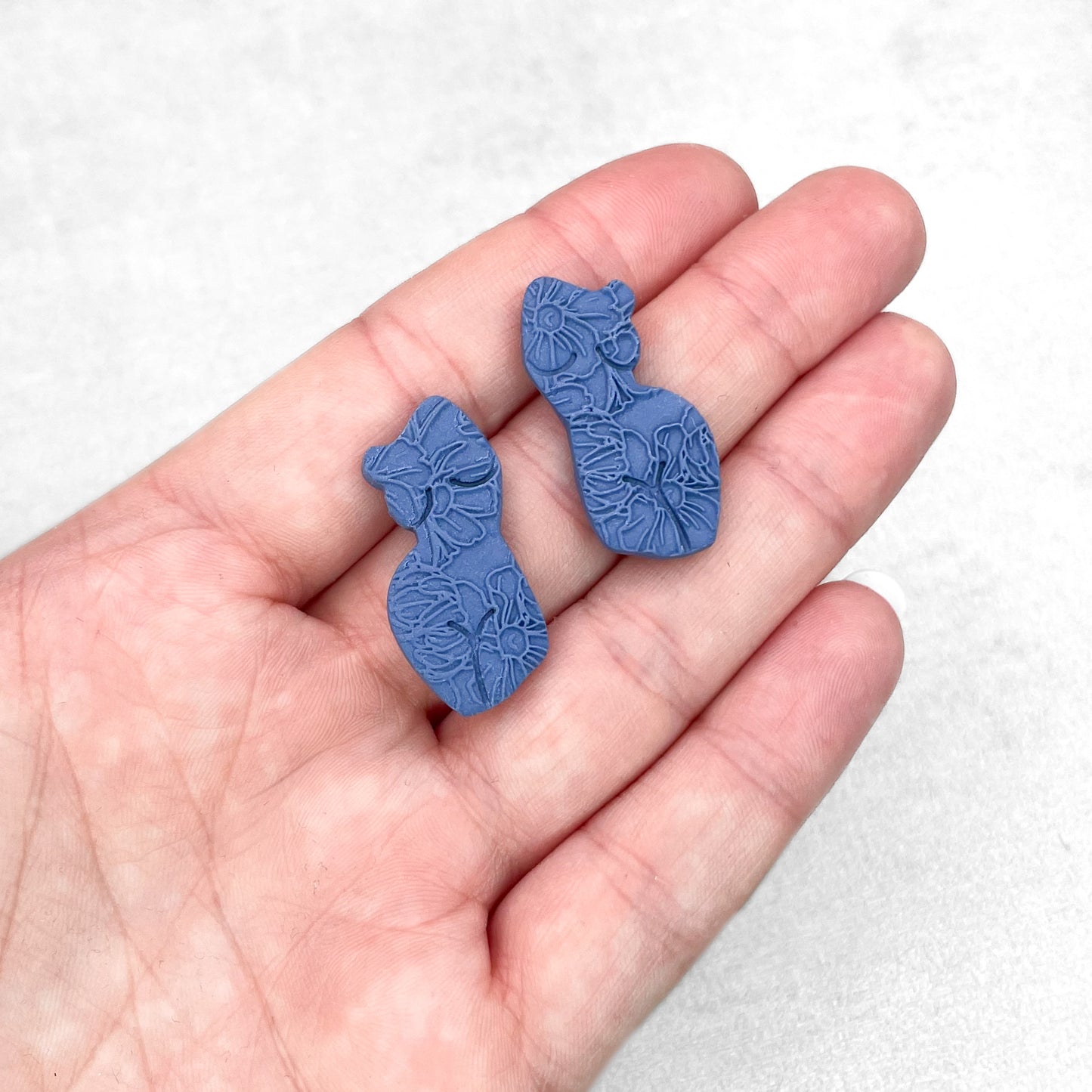 Handmade Blue Women Body Stud Earrings – Textured Polymer Clay Studs