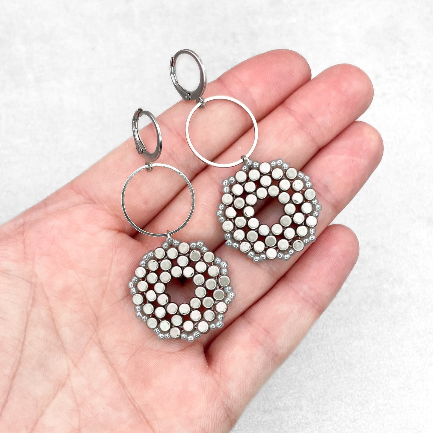 Unique Handmade Sand and Grey Earrings with MINOS PAR PUCA Beads