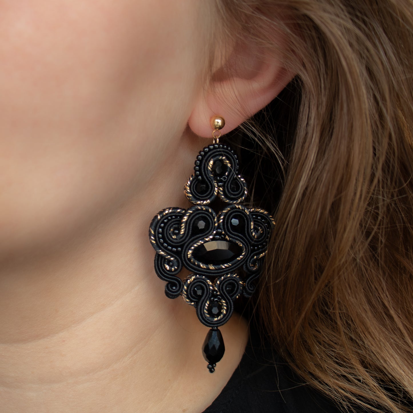 Black and Gold Soutache Earrings – Unique and Exclusive Handmade Jewellery
