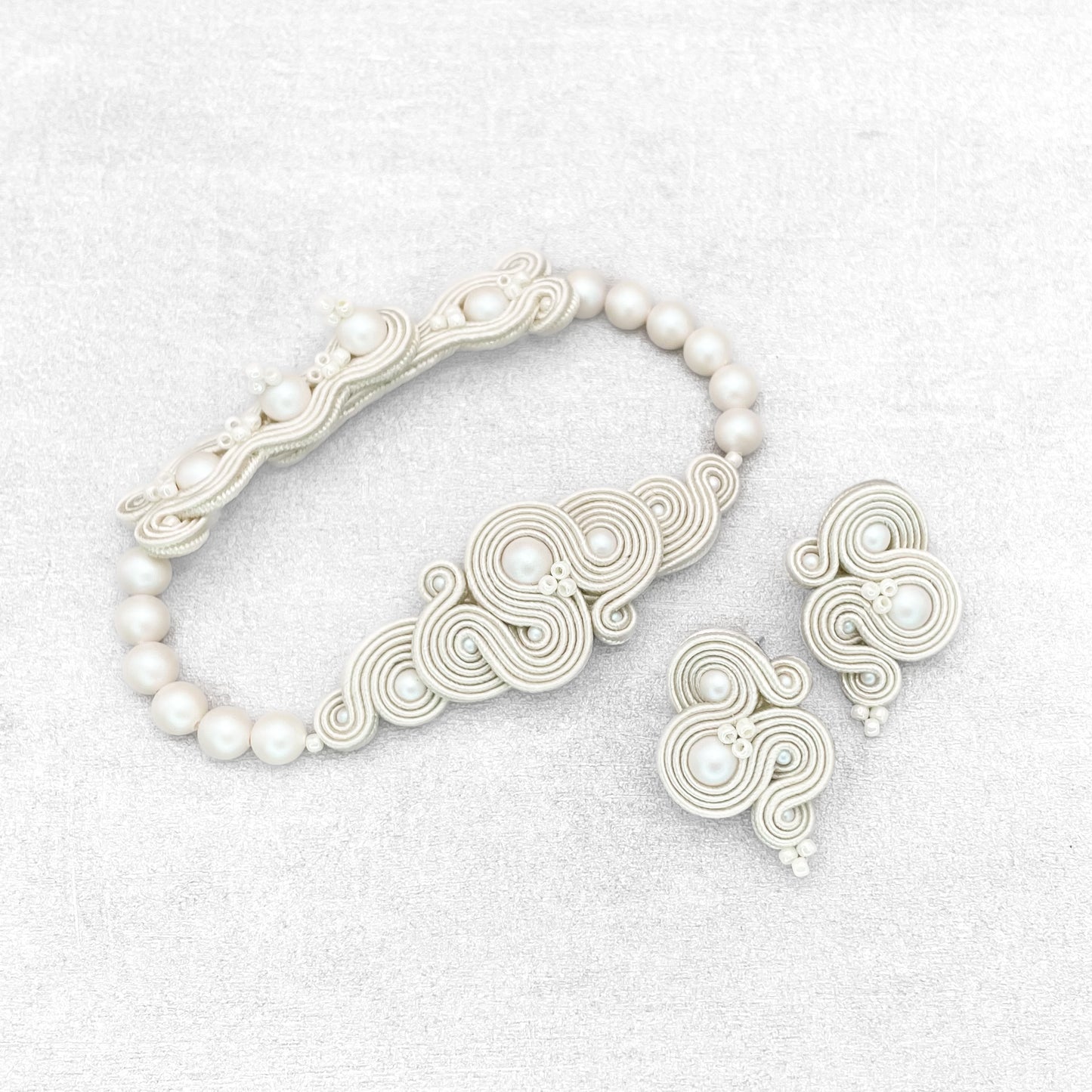 Handmade Ivory Soutache Jewellery Set – Classic and Elegant Wedding Earrings and Bracelet