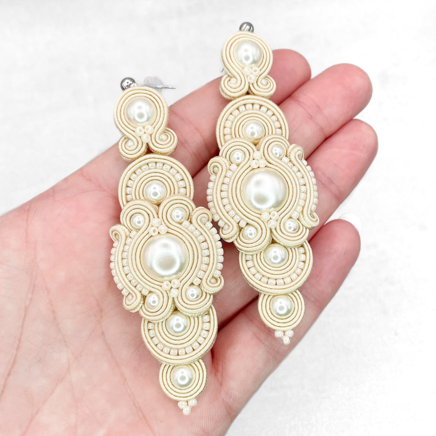 Handmade Cream Soutache Earrings – Luxurious and Elegant Jewellery