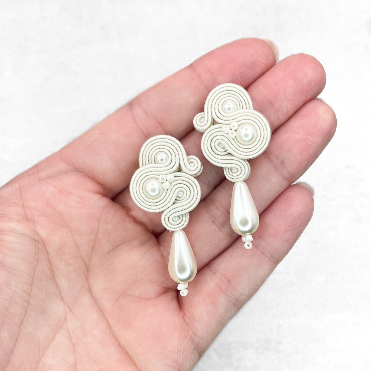 Handmade Bridal Ivory Earrings – Elegant Soutache Jewellery