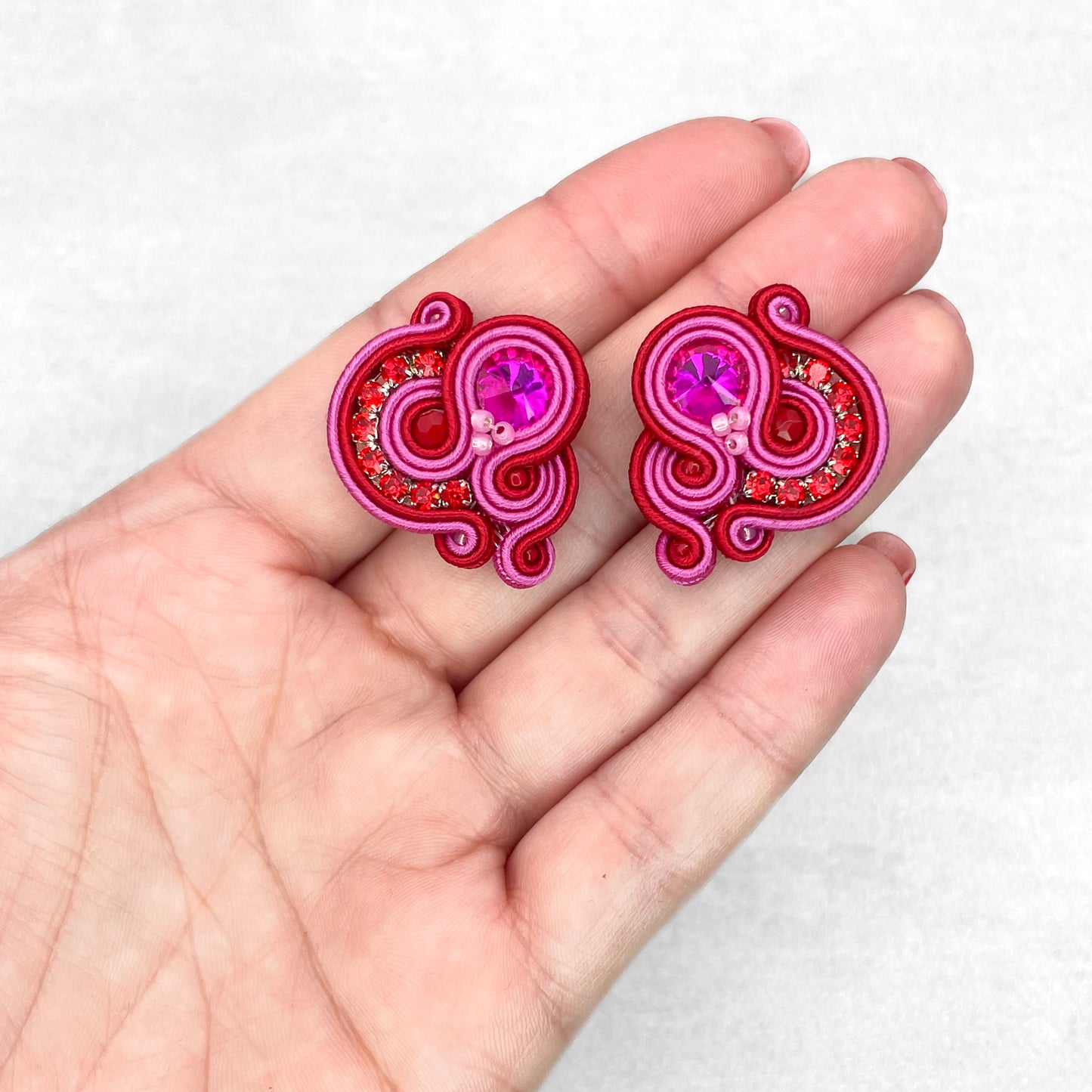 Handmade Red and Magenta Soutache Earrings – Stylish and Unique Jewellery