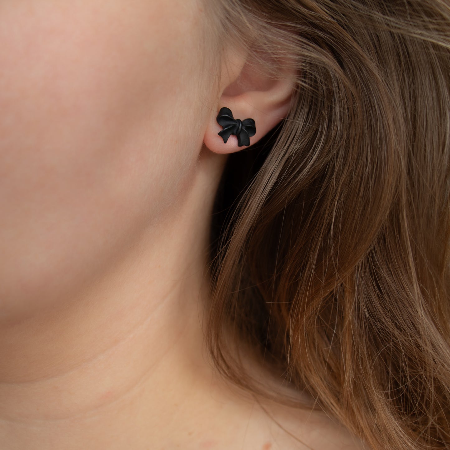 Handmade Black Bow Stud Earrings – Polymer Clay Studs