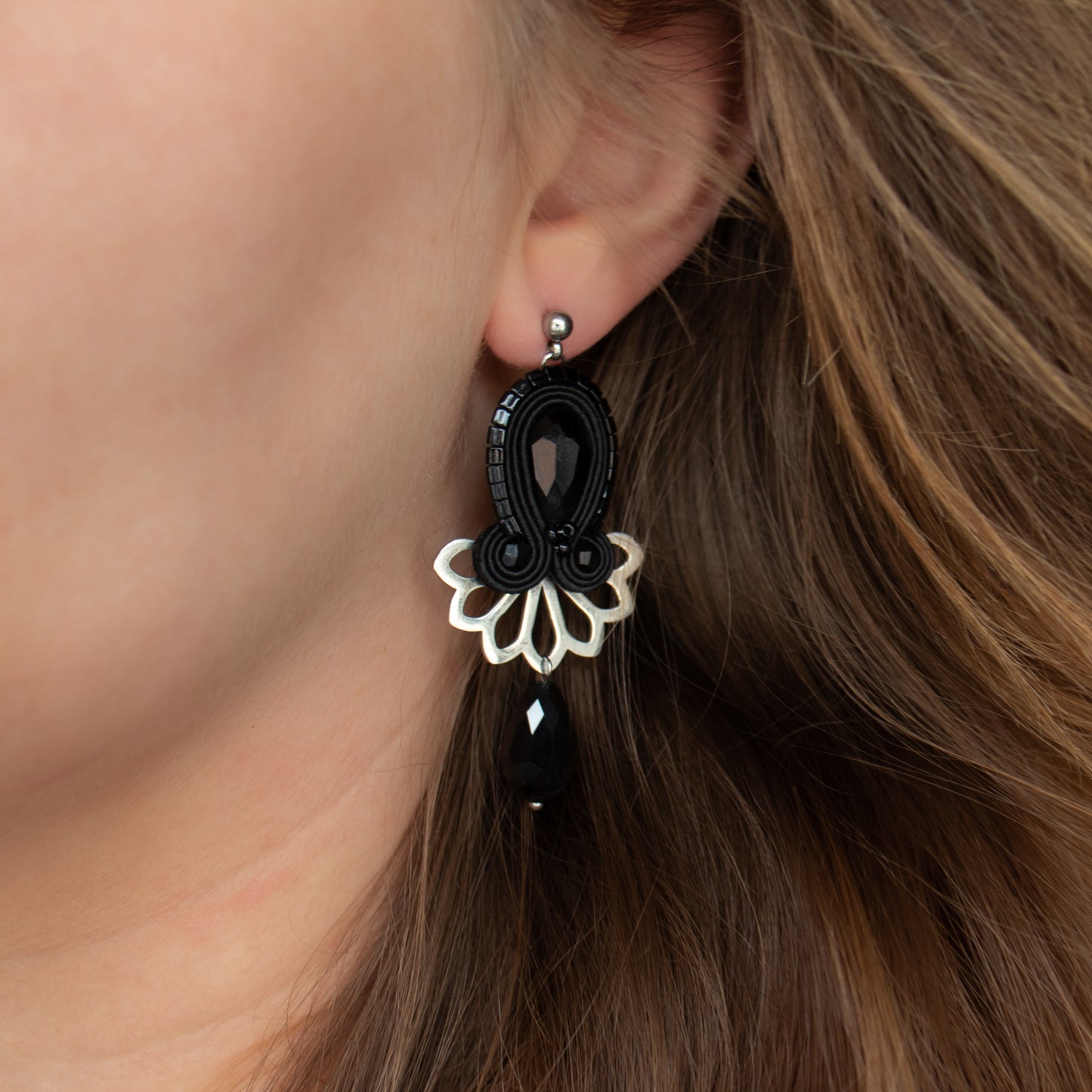 Handmade Black Soutache Earrings with Charms – Chic and Original Jewellery