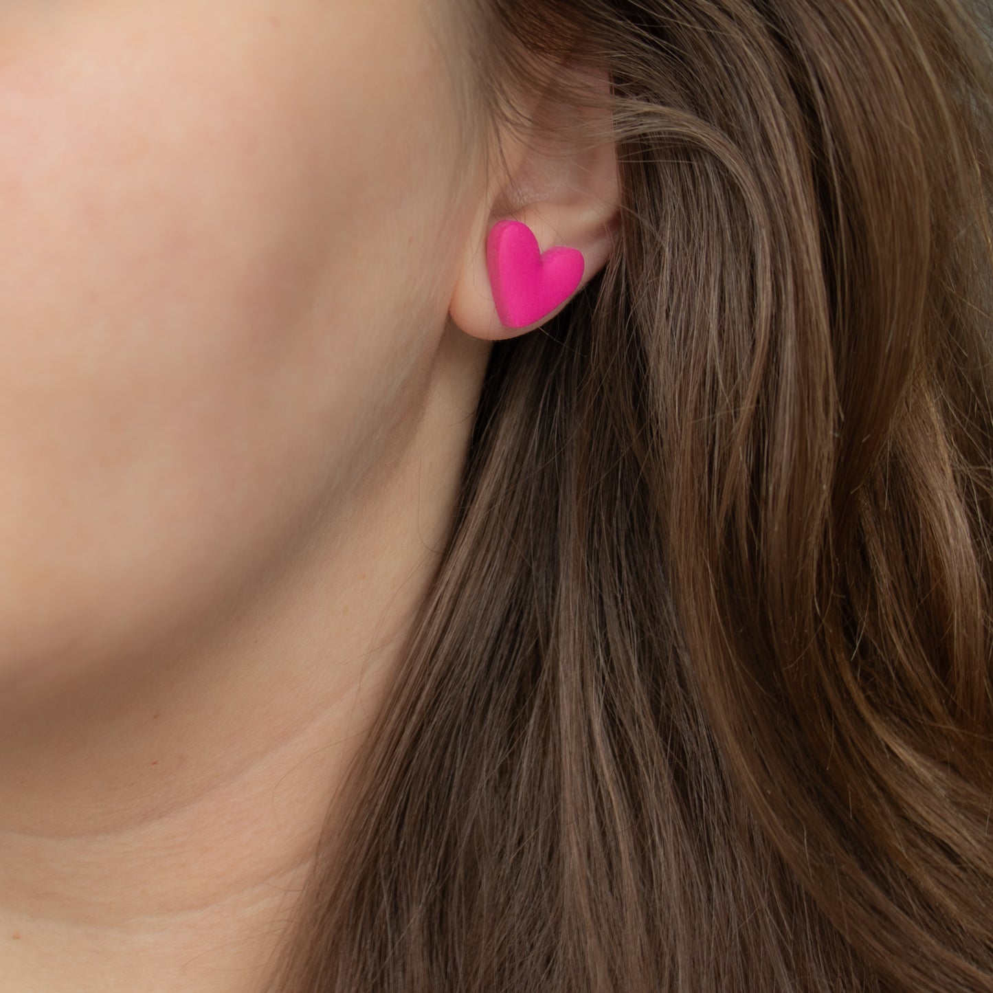 Handmade Magenta Stud Earrings – Heart Polymer Clay Studs