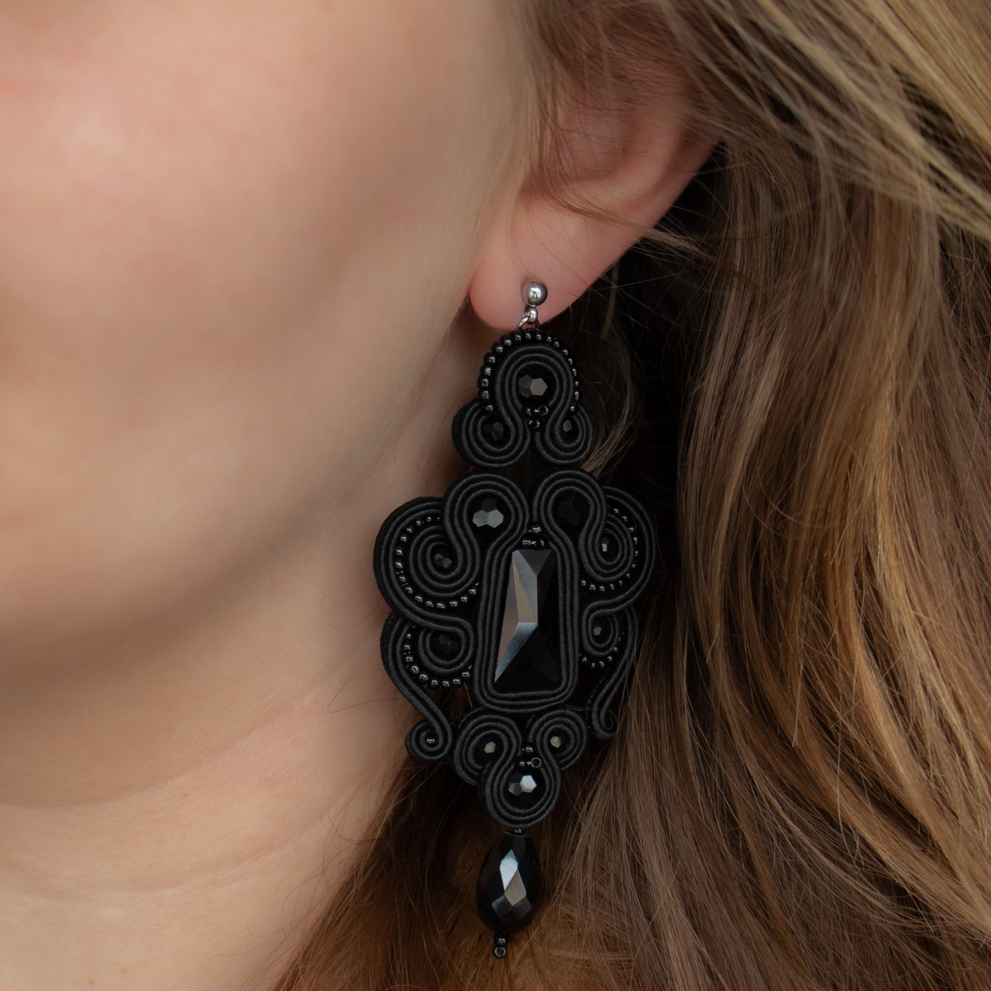 Handmade Black Soutache Earrings - Exclusive and Luxury Jewellery