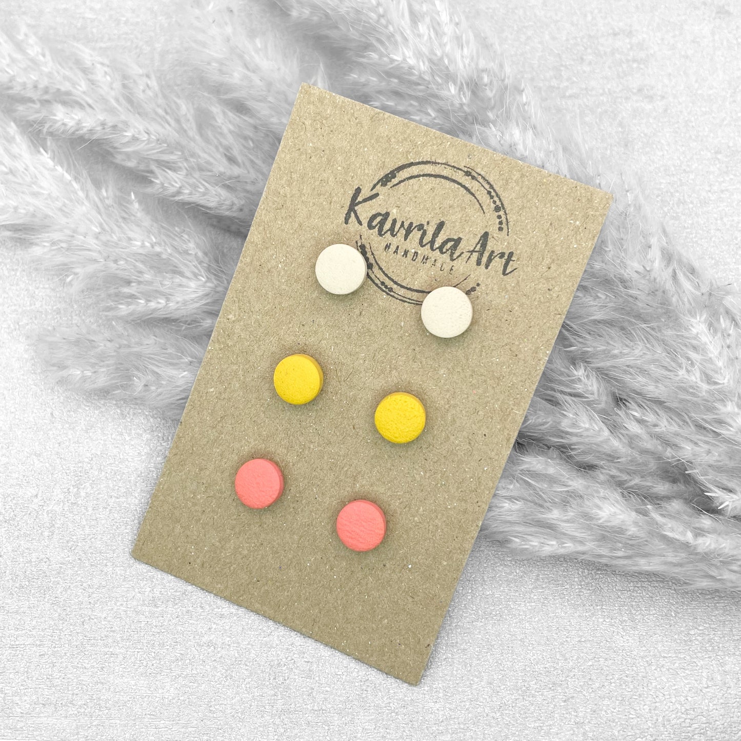 Set of 3 Pairs Mini Circle Stud Earrings – Handmade Polymer Clay Studs