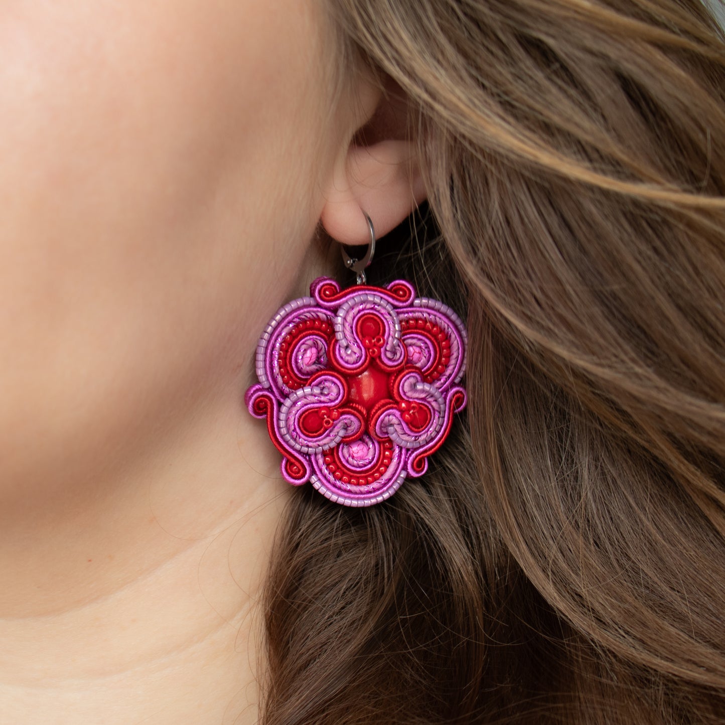 Handmade Red and Magenta Soutache Earrings – Chic and Luxurious Jewellery
