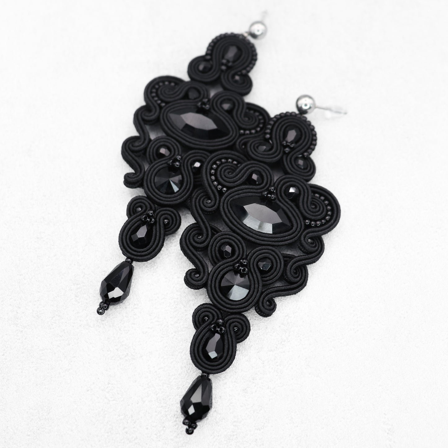 Handmade Black Soutache Long Earrings – Luxurious and Chic Jewellery