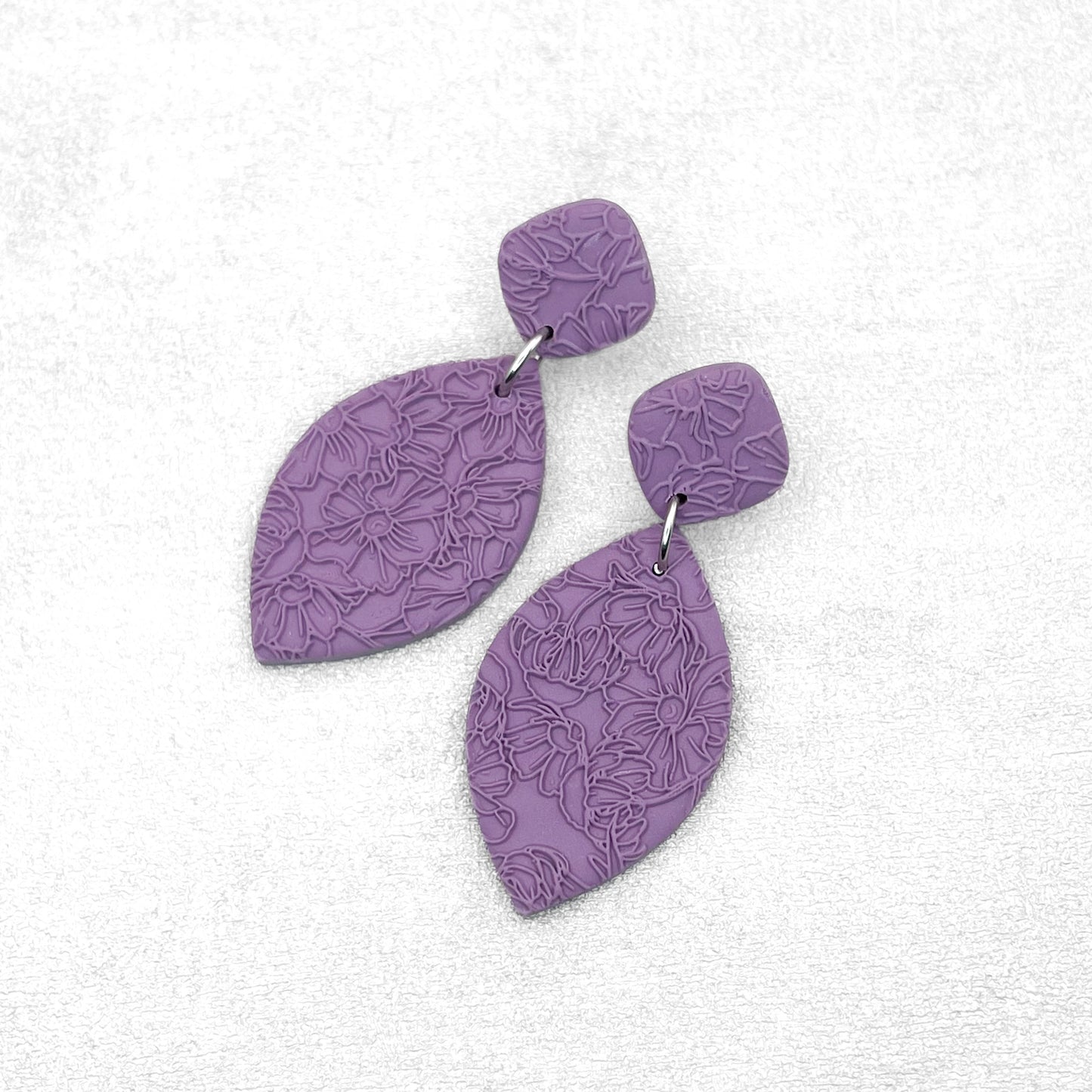 Handmade Violet Geometric Earrings – Textured Polymer Clay Jewellery