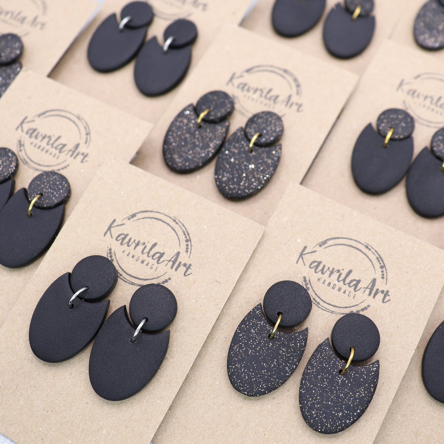 Handmade Black Geometric Earrings with Glitter – Unique Polymer Clay Jewellery