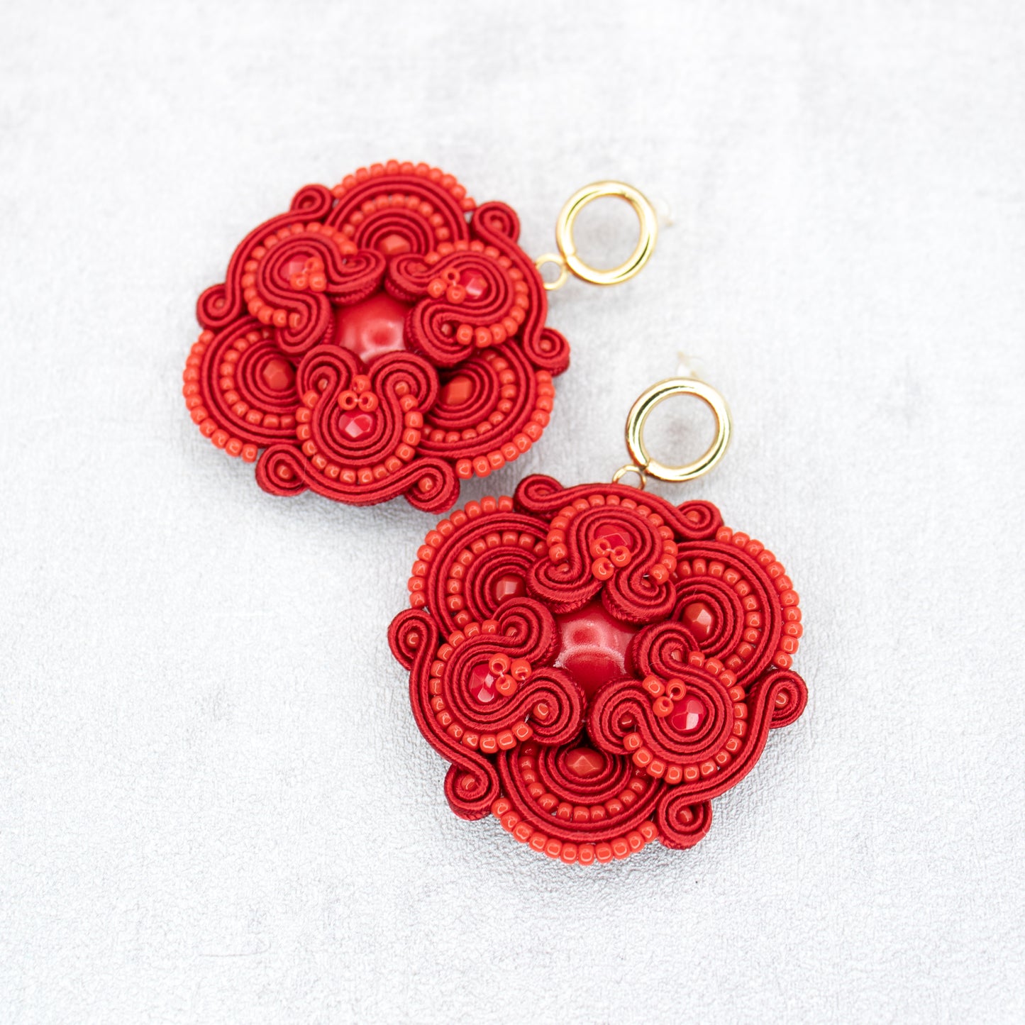 Handmade Red Soutache Earrings – Statement Jewellery