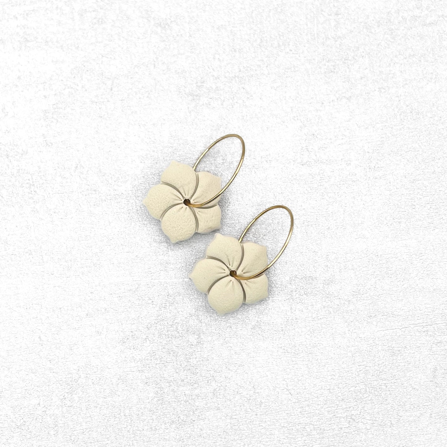 Handmade Cream Hibiscus Earrings – Flower Polymer Clay Jewellery