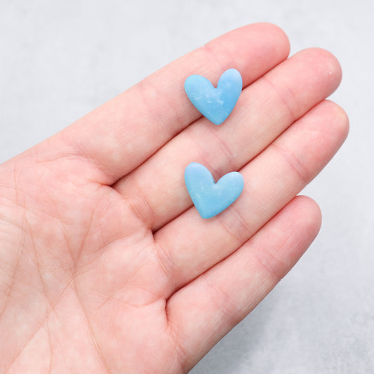 Sky blue heart stud earrings. Handmade polymer clay stud earrings.