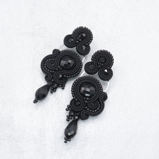 Black soutache earrings. Unique and original handmade earrings.