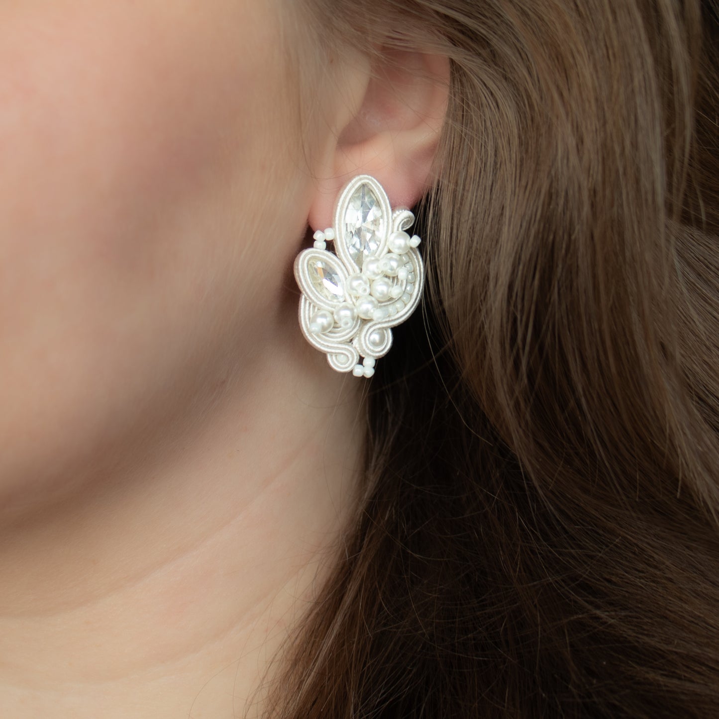 Handmade Ivory Soutache Bridal Earrings – Elegant and Sophisticated Jewellery