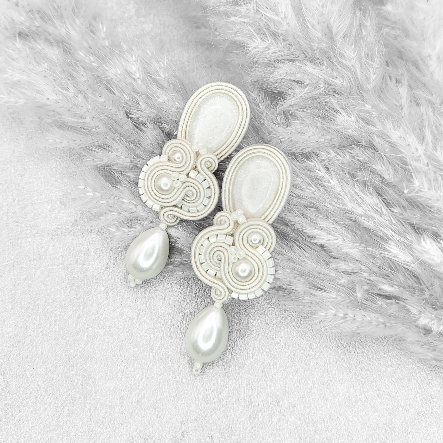 Handmade Bridal Ivory Earrings – Delicate and Lightweight Soutache Jewellery