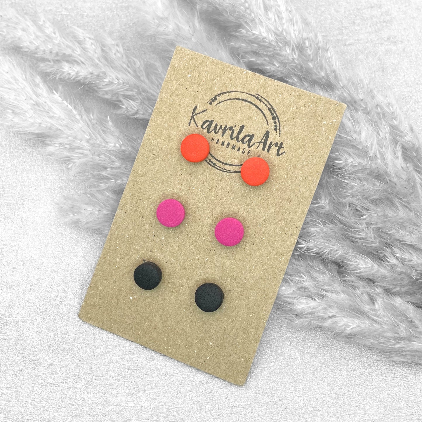 Set of 3 Pairs Mini Circle Stud Earrings – Handmade Polymer Clay Studs