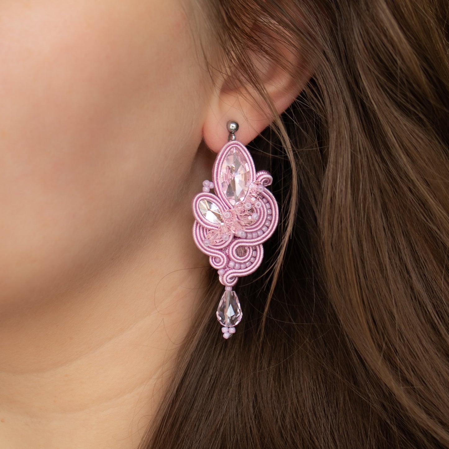 Handmade Mauve Soutache Earrings – Sophisticated and Chic Jewellery