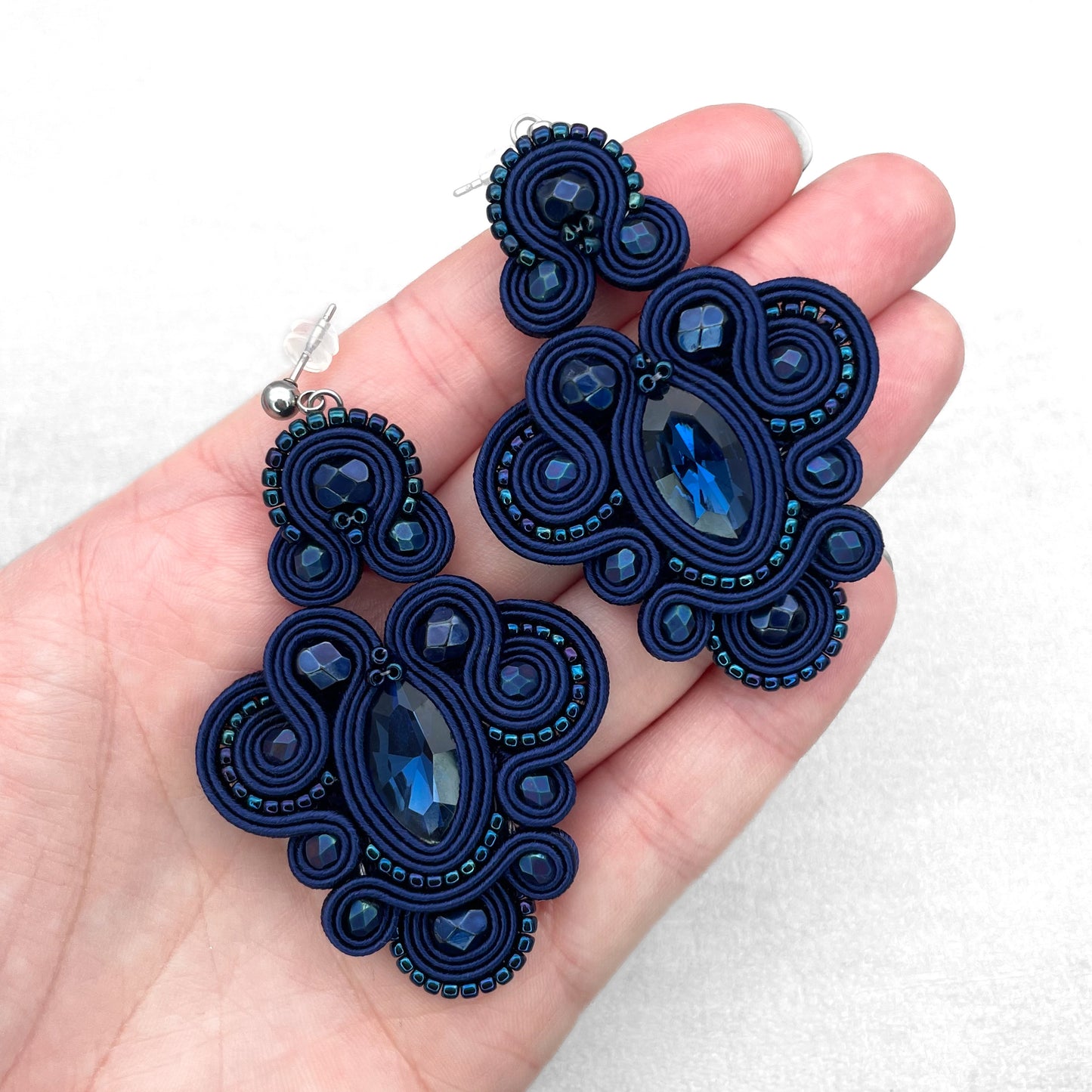 Handmade Dark Sapphire Soutache Earrings – Exclusive and Original Jewellery