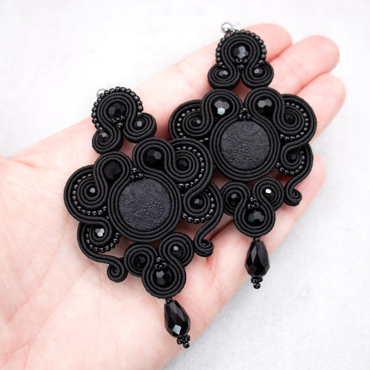 Black soutache earrings. Unique and exclusive handmade earrings.