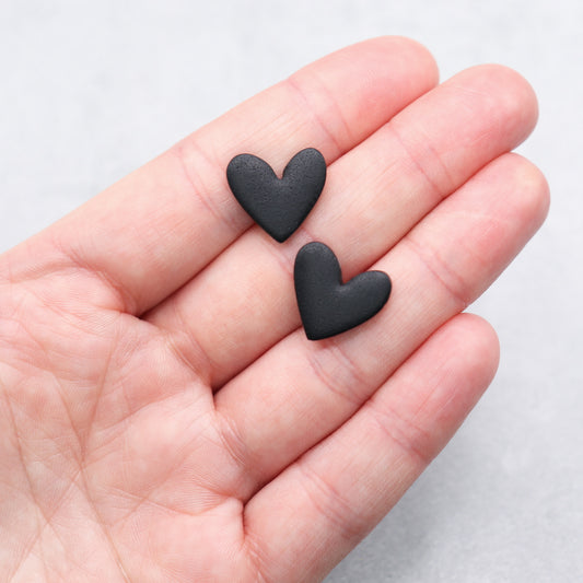 Black heart stud earrings. Handmade polymer clay stud earrings.