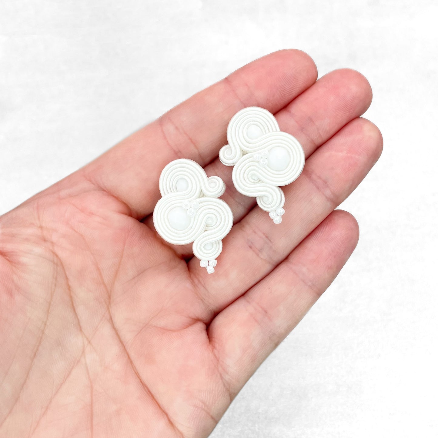 Handmade White Bridal Soutache Earrings – Elegance Jewellery